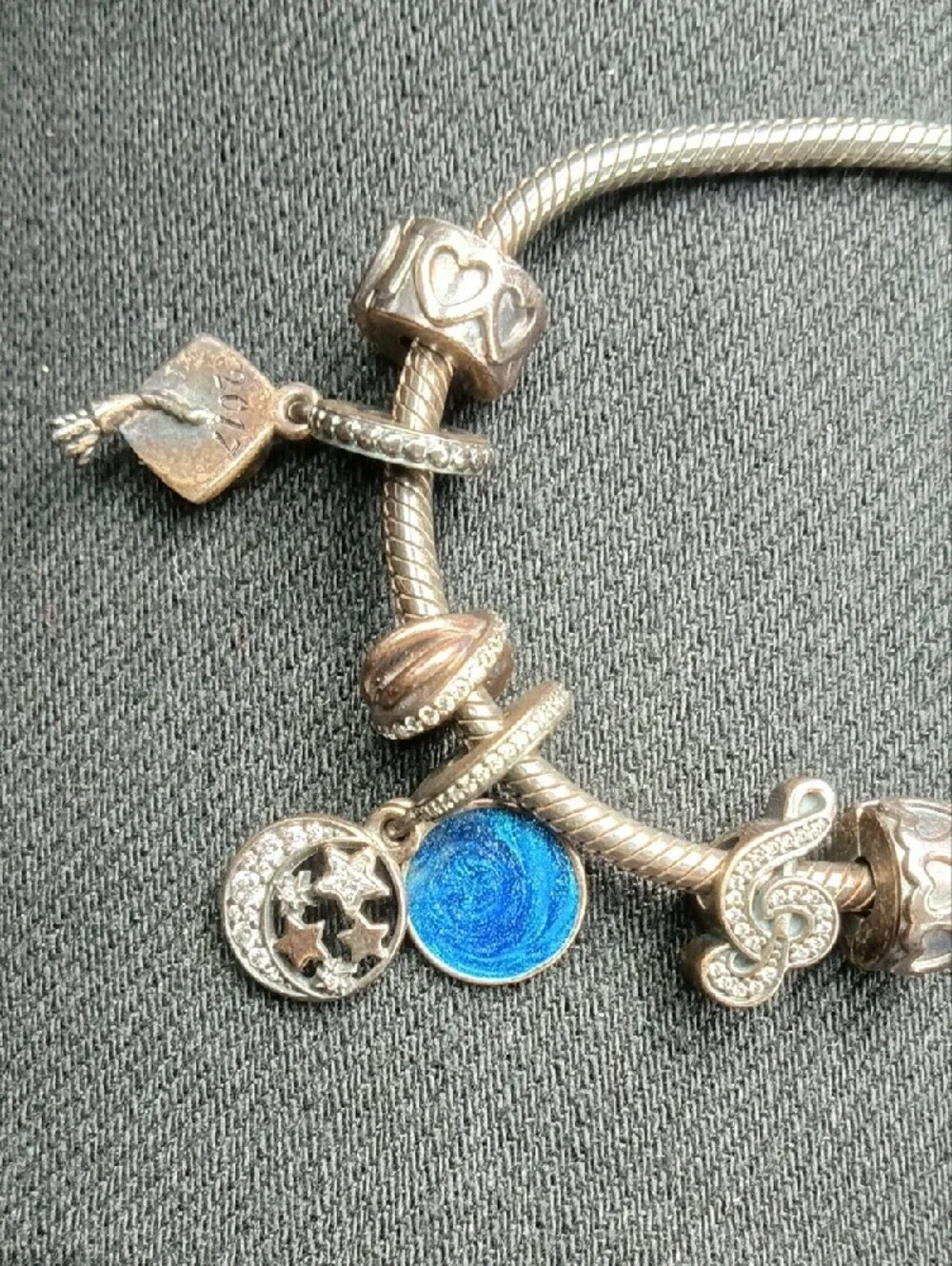 Pandora Moments Charm Bracelet Round Snake Link 7 Charms Sterling Silver P